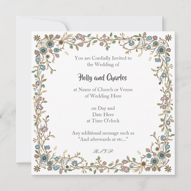 Invitations de mariage avec une frontière florale  (Dos)