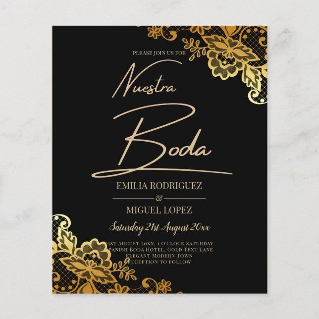 Invitations de Mariage Black Gold Lace (Devant)