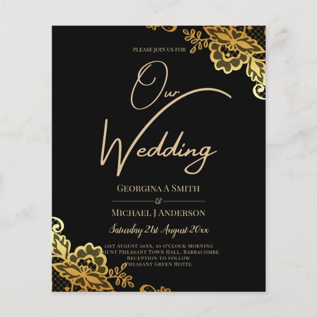 Invitations de Mariage Black Gold Lace (Devant)