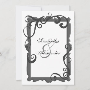Invitations de mariage Black/Grey White Swirl Fram