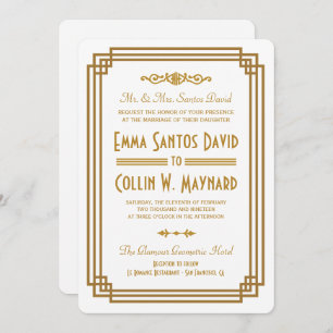 Invitations de mariage blanc Art déco simple