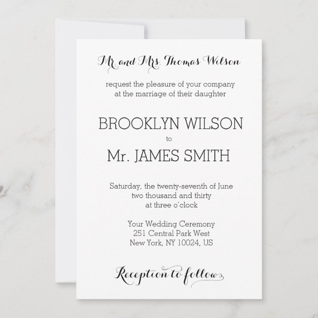 Invitations de mariage blanc clair (Devant)