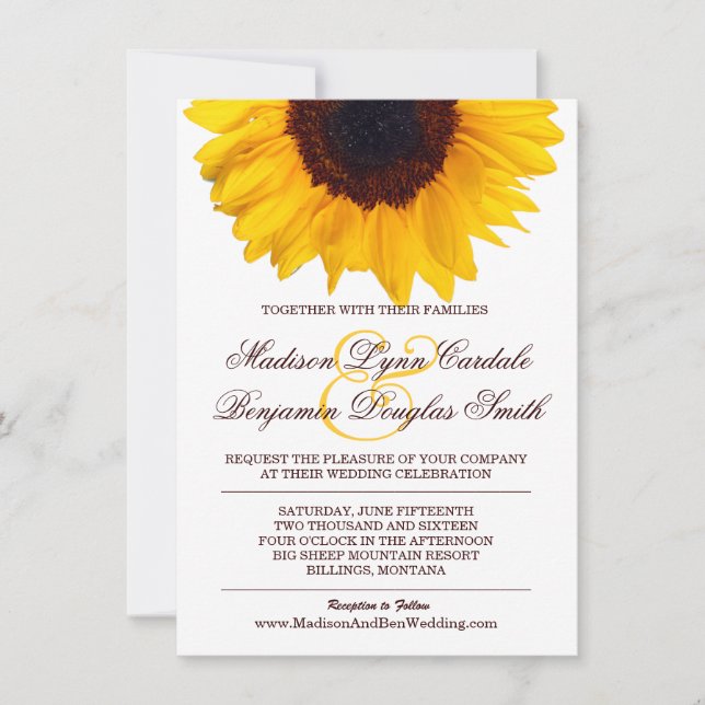 Invitations de mariage blanc de tournesol de campa (Devant)