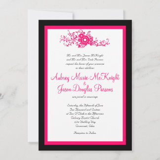 Invitations de mariage blanc noir et rose chaud