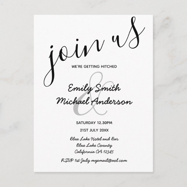 Invitations de mariage blanc noir moderne Premium (Devant)