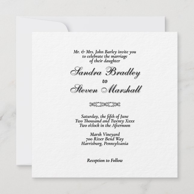 Invitations de mariage blanc simples (Devant)
