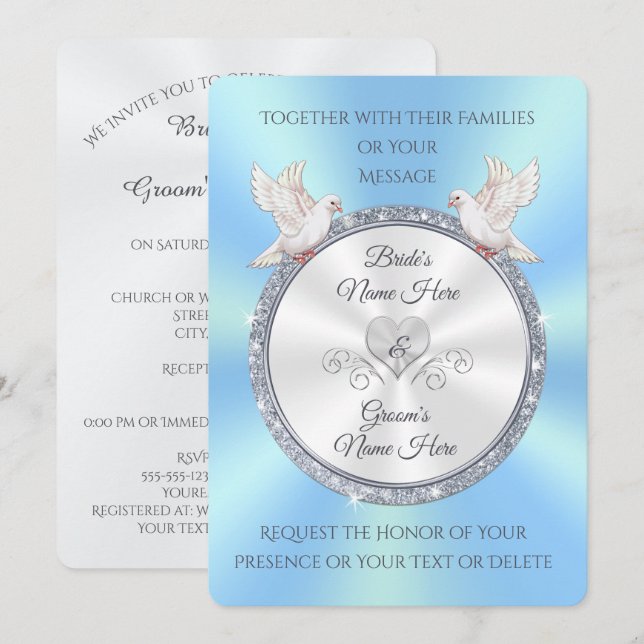 Invitations de mariage bleu clair et blanc personn (Devant / Derrière)