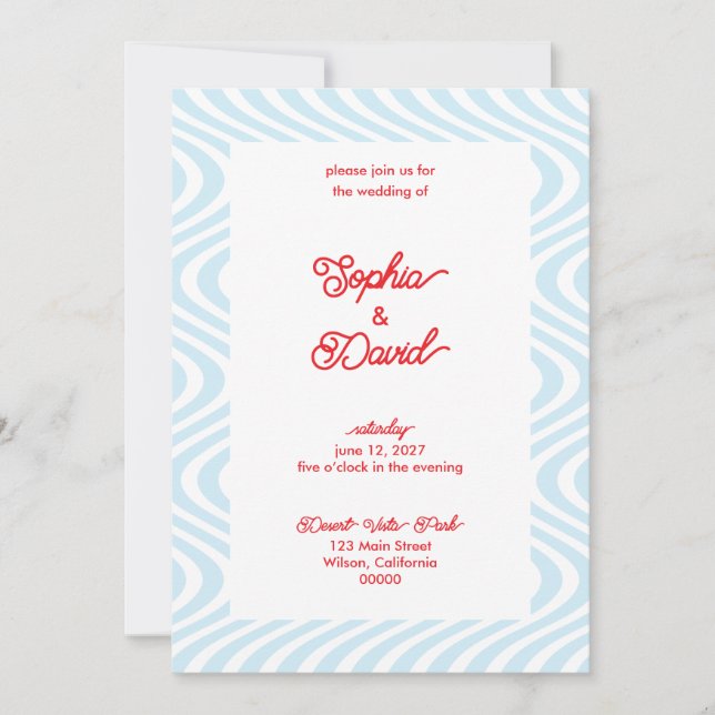 Invitations de mariage bleu clair rétro (Devant)