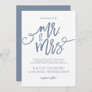 Invitations de mariage bleu Dusty   Script de bros