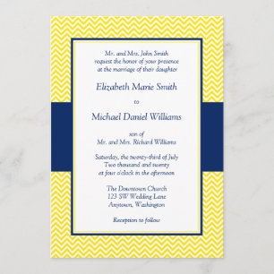 Invitations de mariage bleu et jaune de Navy Chevr