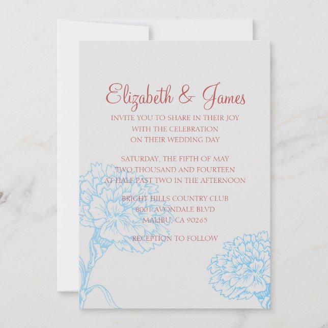 Invitations de mariage bleu et rouge personnalisé (Devant)