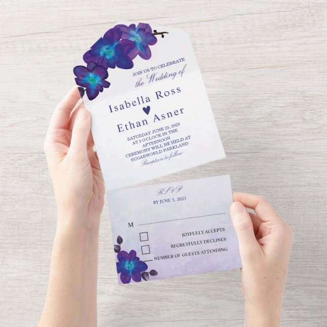 Invitations de mariage bleu et violet (Déchirure)
