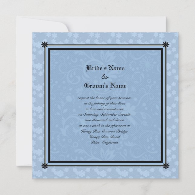 Invitations de mariage bleu floral par Molly Harri (Devant)