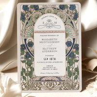 Invitations de mariage bleu marine Art Nouveau Muc