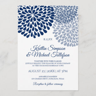 Invitations de mariage bleu marine et Dusty   Flor