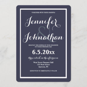 Invitations de mariage bleu marine moderne