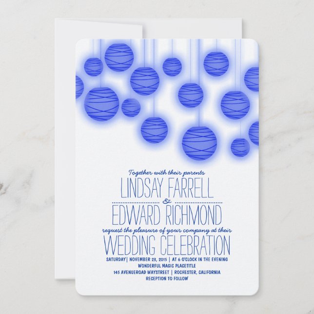 Invitations de mariage bleu vintage et élégant (Devant)
