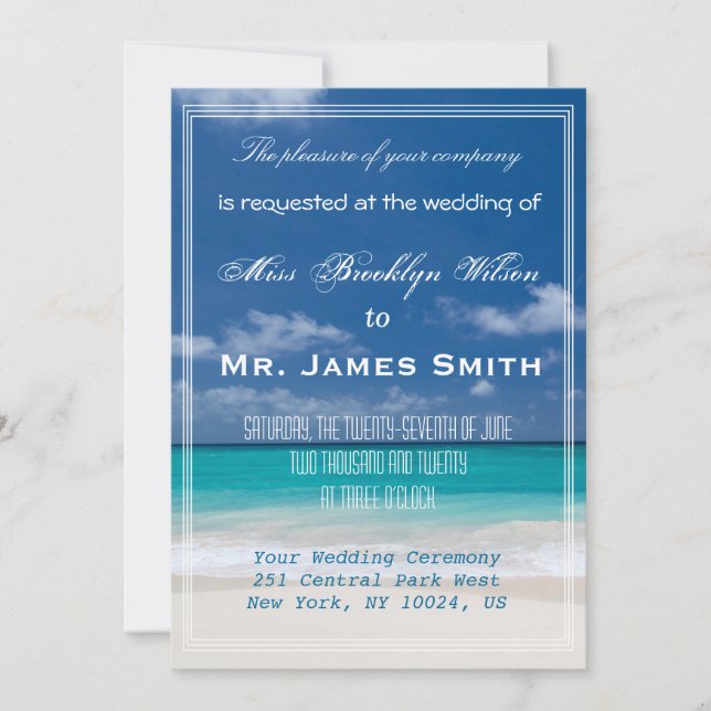 Invitations de mariage Blue Beach (Devant)