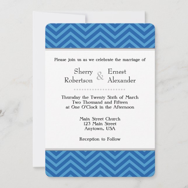 Invitations de mariage Blue Chevron (Devant)