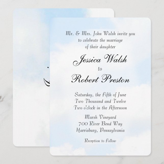 Invitations de mariage Blue Cloud (Devant / Derrière)