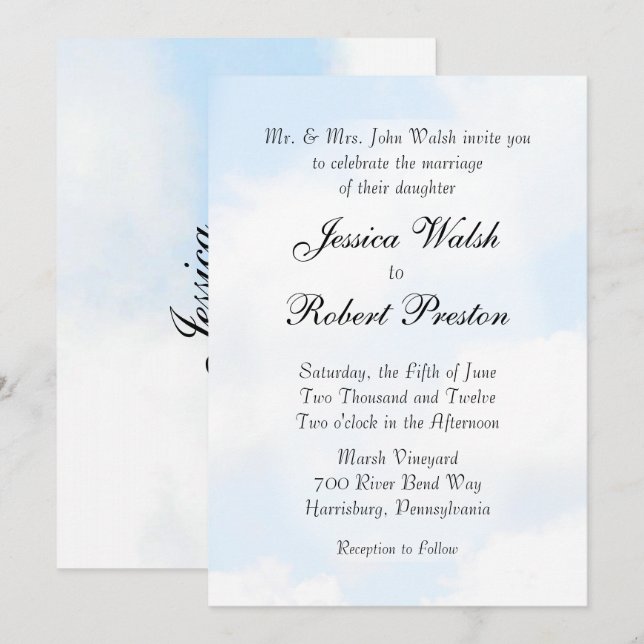 Invitations de mariage Blue Cloud (Devant / Derrière)