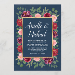 Invitations de mariage Blush Pink Gold Burgundy