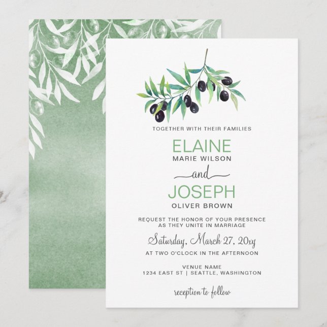 Invitations de mariage botanique de la Branche d'O (Devant / Derrière)