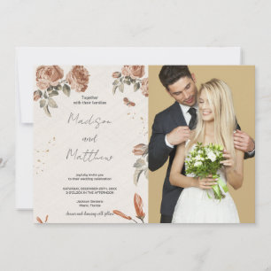 Invitations de mariage Brown aux fleurs avec photo