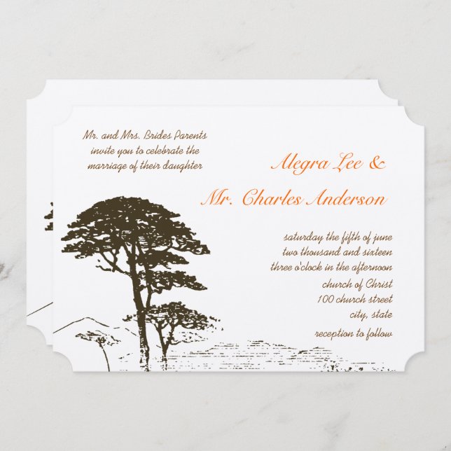 Invitations de mariage Brown de chêne (Devant / Derrière)
