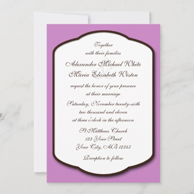 Invitations de mariage Brown et blanc violet (Devant)
