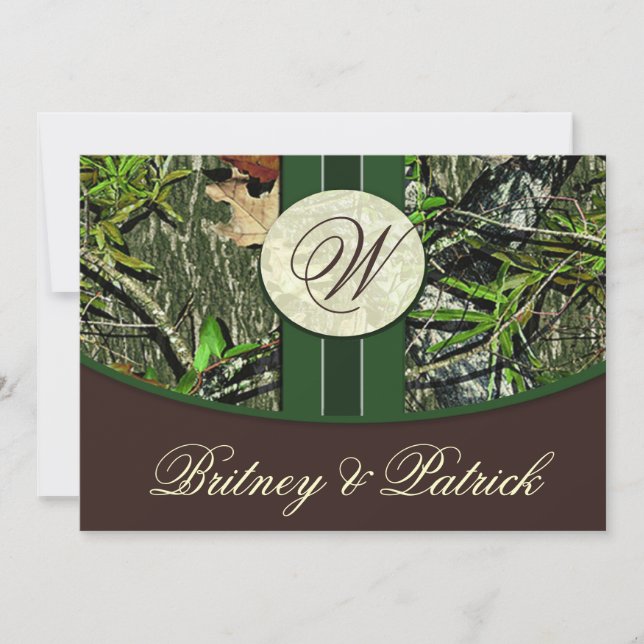 Invitations de mariage Brown et de camo vert de ch (Devant)