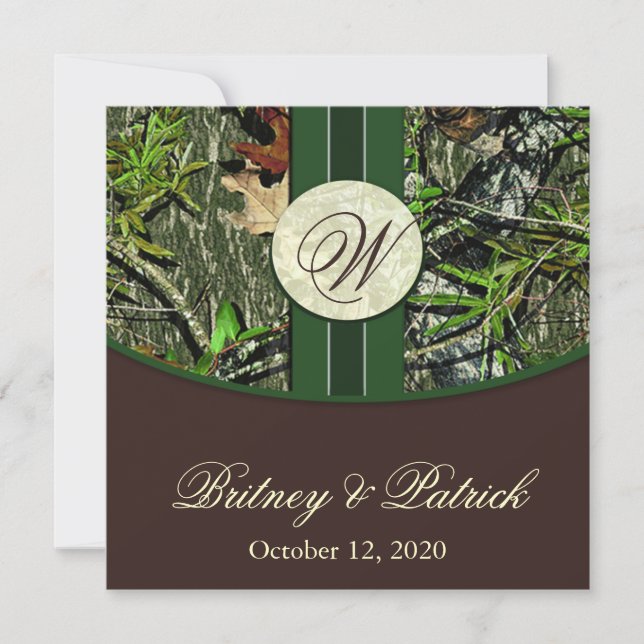 Invitations de mariage Brown et de camo vert de ch (Devant)