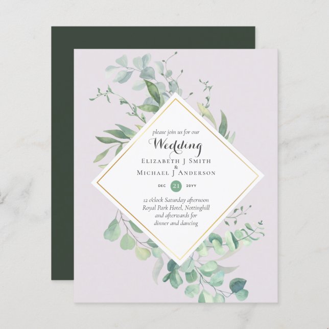 Invitations de mariage BUDGET Verdure Eucalyptus (Devant / Derrière)