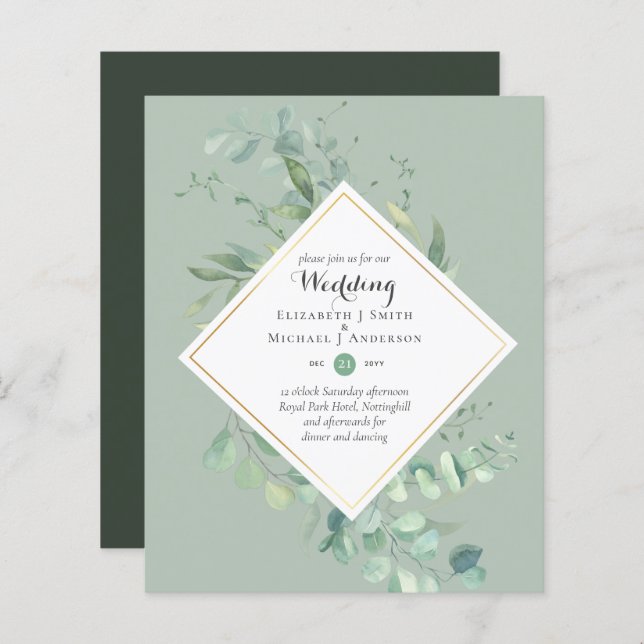 Invitations de mariage BUDGET Verdure Eucalyptus (Devant / Derrière)