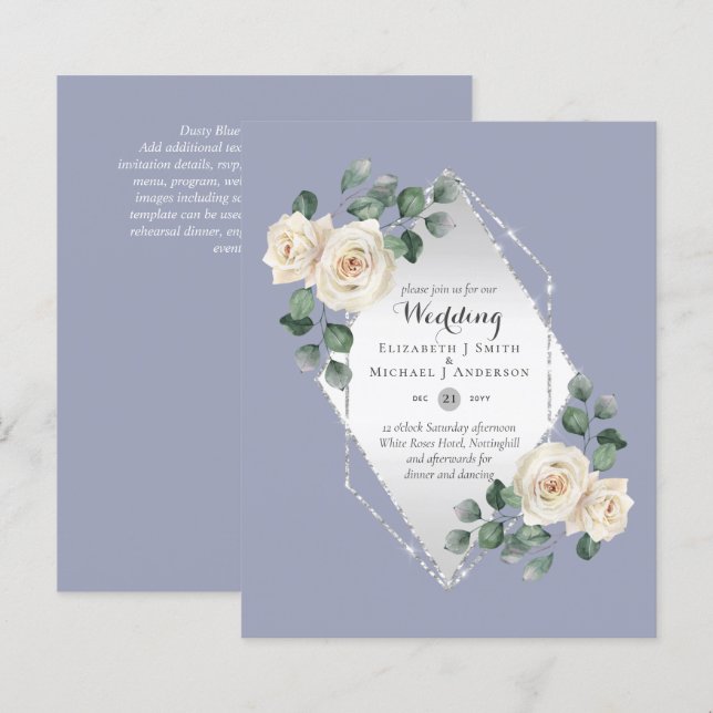 Invitations de MARIAGE BUDGÉTAIRE - Roses blanches (Devant / Derrière)