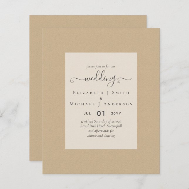 INVITATIONS DE MARIAGE BUDGÉTAIRE - Script minimal (Devant / Derrière)