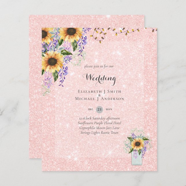 INVITATIONS DE MARIAGE BUDGÉTAIRE - Tournesols rus (Devant / Derrière)