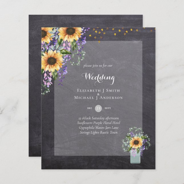 INVITATIONS DE MARIAGE BUDGÉTAIRE - Tournesols rus (Devant / Derrière)
