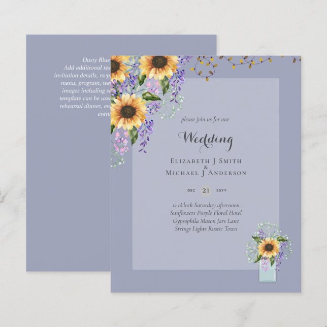 INVITATIONS DE MARIAGE BUDGÉTAIRE - Tournesols rus (Devant / Derrière)