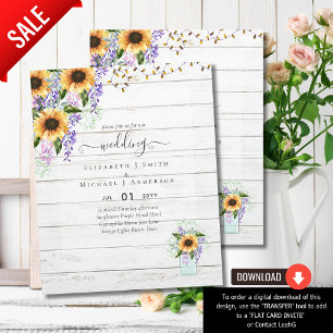 INVITATIONS DE MARIAGE BUDGÉTAIRE Tournesols rusti