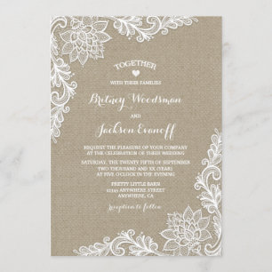 Invitations de mariage Burlap et Floral Lace