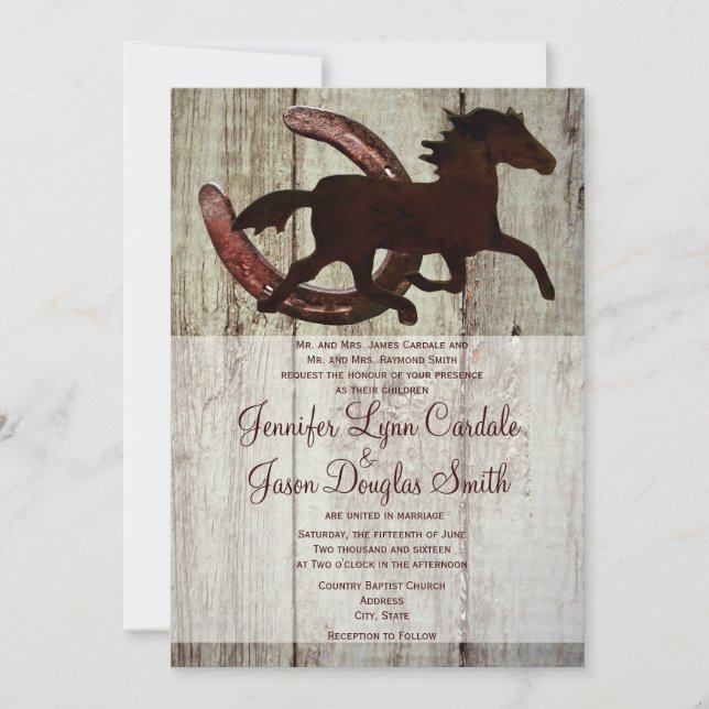 Invitations de Mariage campagnard à cheval Cowboy (Devant)