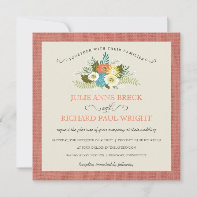 Invitations de Mariage campagnard de Burlap Rustiq (Devant)