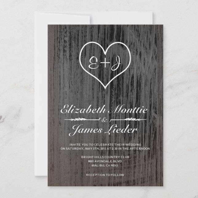 Invitations de Mariage campagnard noir et blanc (Devant)