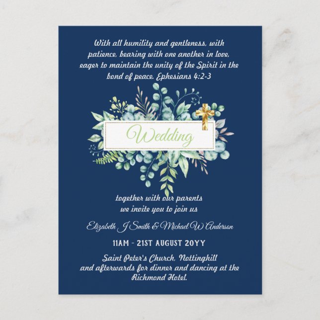 Invitations de mariage catholique moderne Botaniqu (Devant)