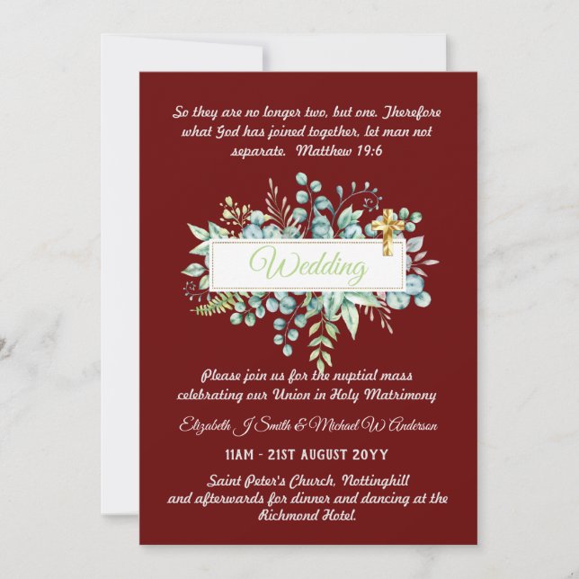 Invitations de mariage catholique Verdure botaniqu (Devant)