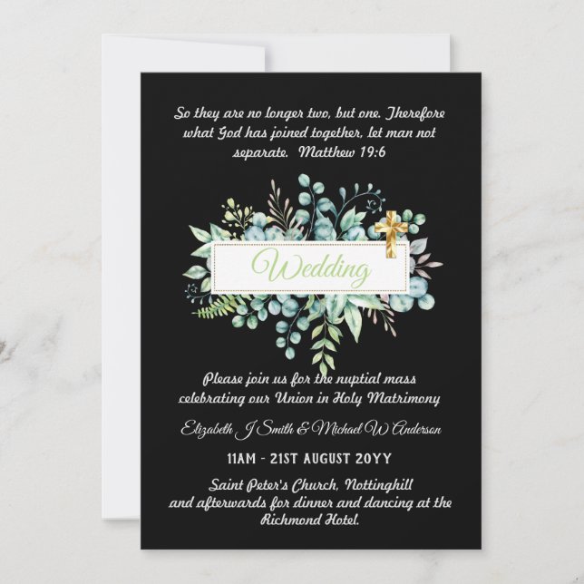 Invitations de mariage catholique Verdure botaniqu (Devant)
