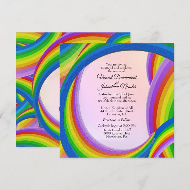 Invitations de mariage chaotique arc-en-ciel (Devant / Derrière)