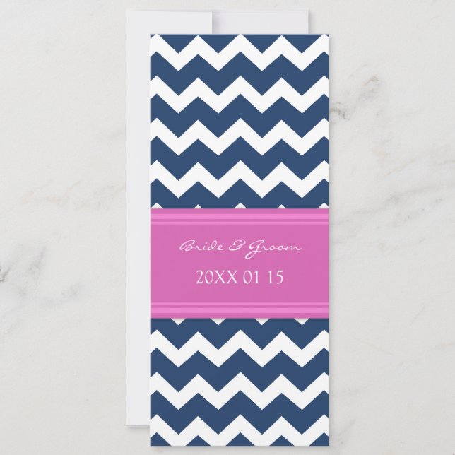 Invitations de mariage Chevron bleu rose chaud (Devant)