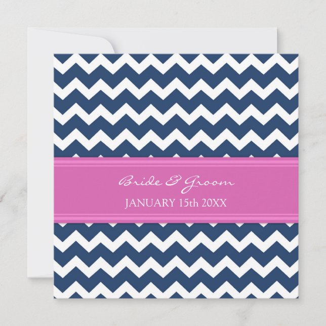 Invitations de mariage Chevron noir rose chaud (Devant)